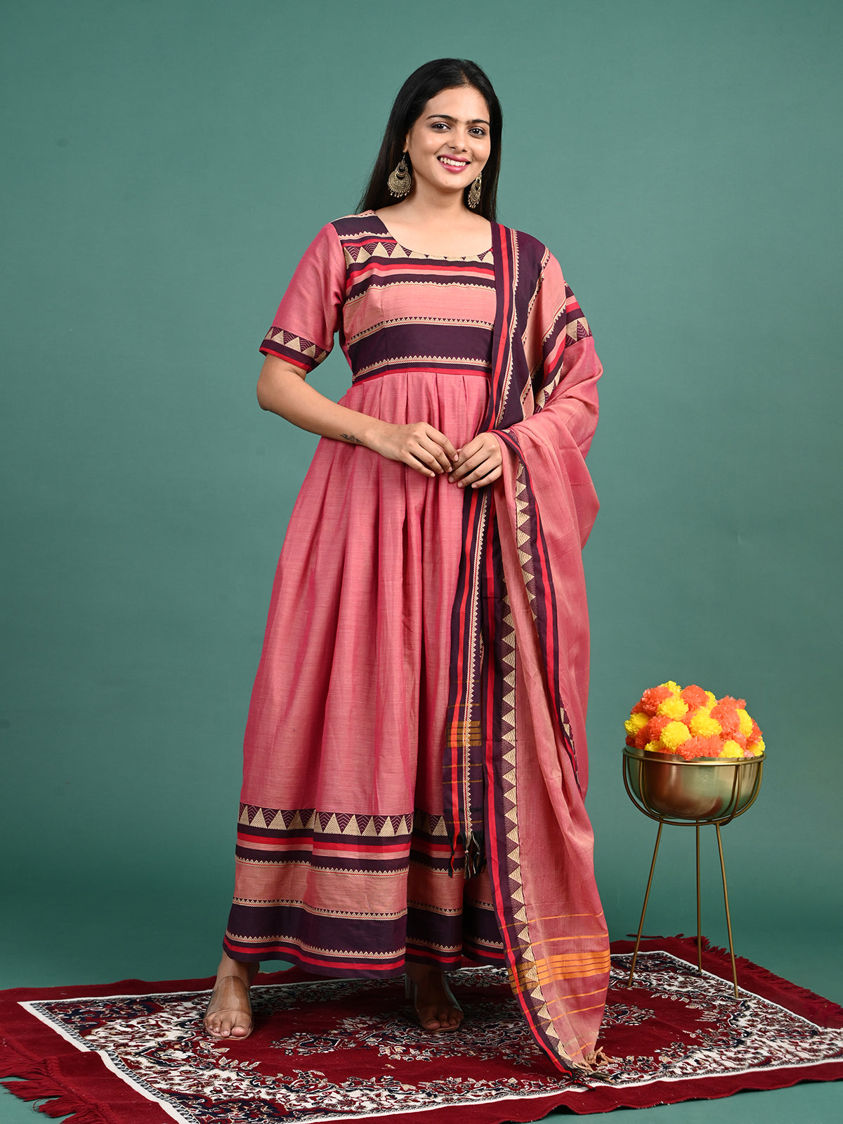 Narayanapet Cotton Gown with Dupatta Thead zari