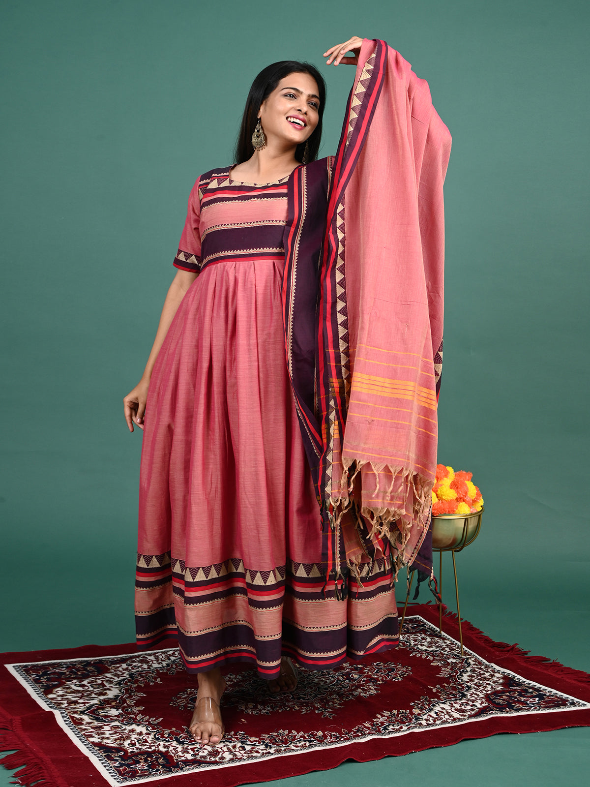 Narayanapet Cotton Gown with Dupatta Thead zari