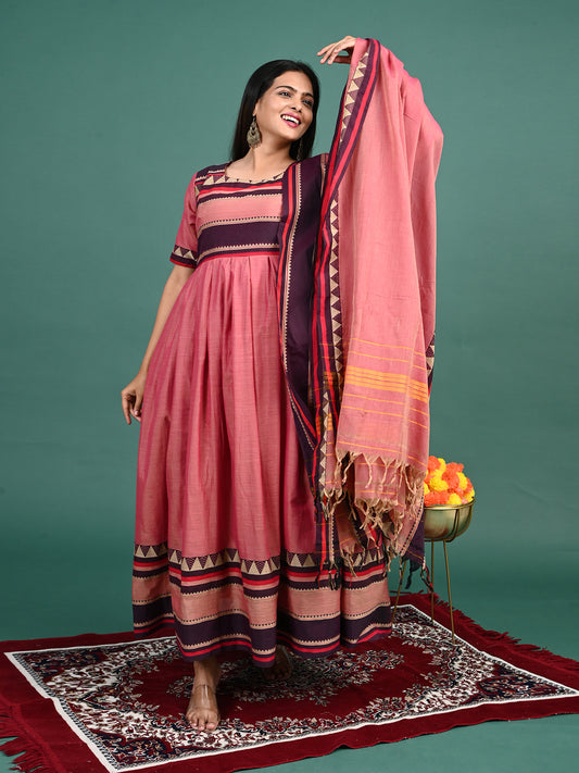 Narayanapet Cotton Gown with Dupatta Thead zari