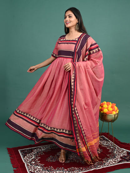 Narayanapet Cotton Gown with Dupatta Thead zari