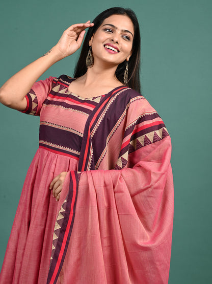 Narayanapet Cotton Gown with Dupatta Thead zari