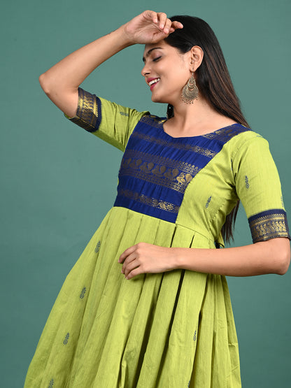 Kalyani Cotton Maxi Gown – Parette Green & Royal Blue