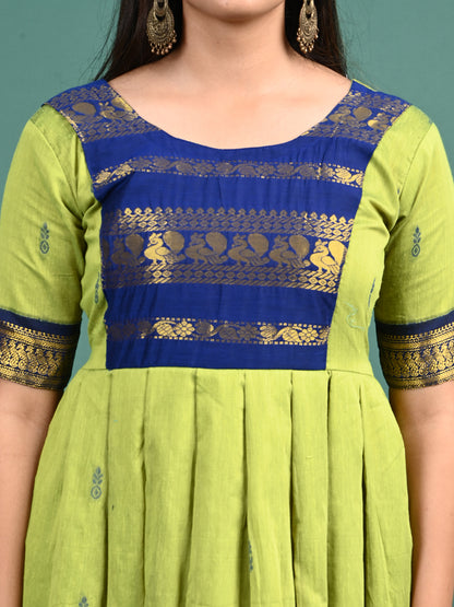 Kalyani Cotton Maxi Gown – Parette Green & Royal Blue