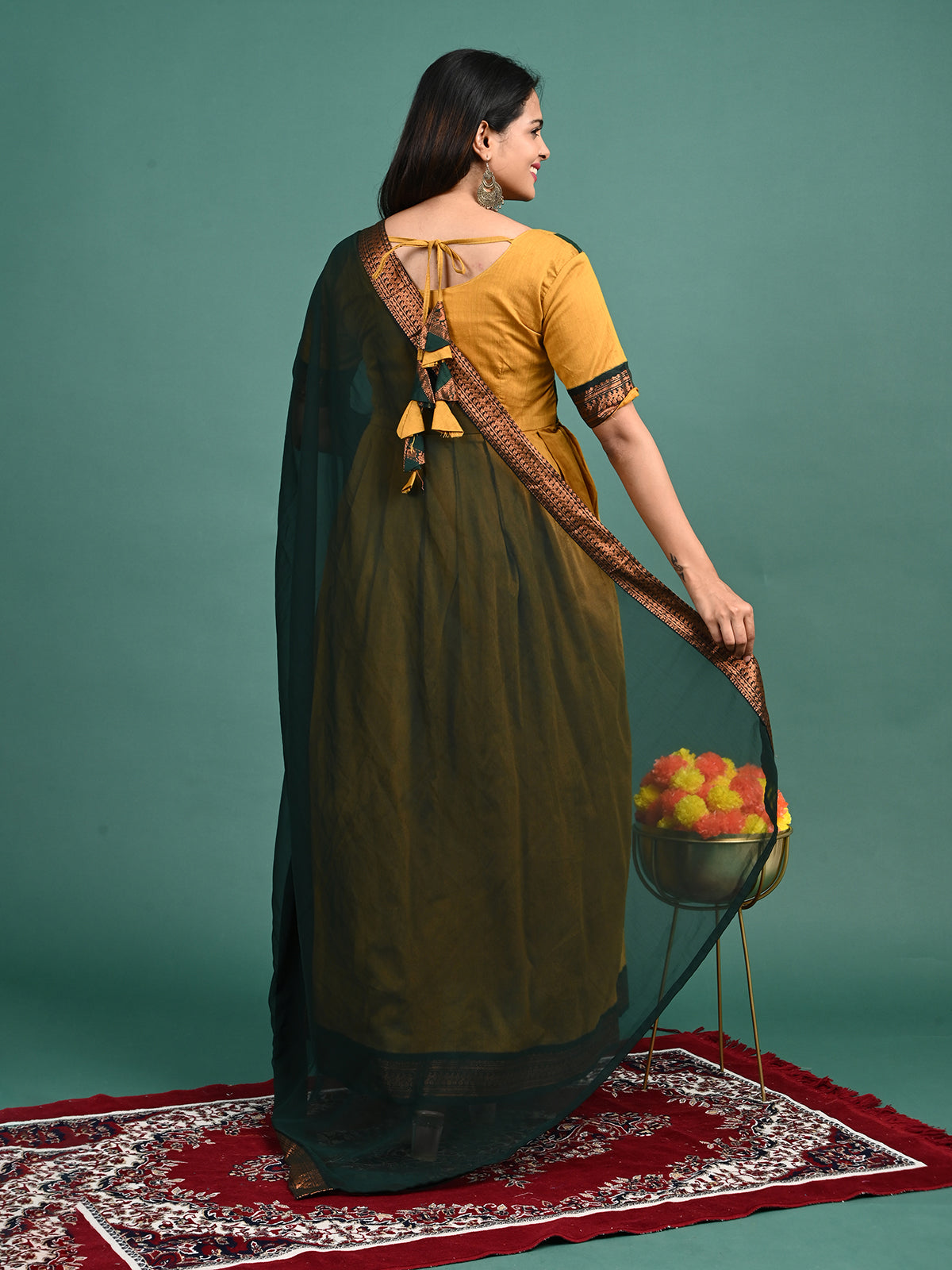 Kalyani Cotton Maxi Plated Gown with Shawl