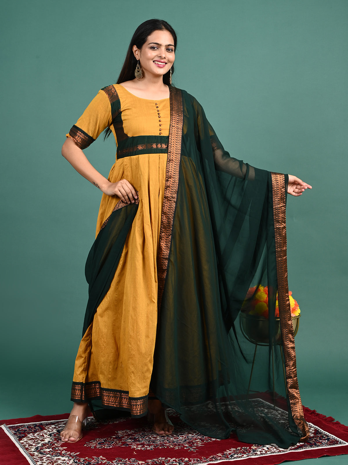 Kalyani Cotton Maxi Plated Gown with Shawl
