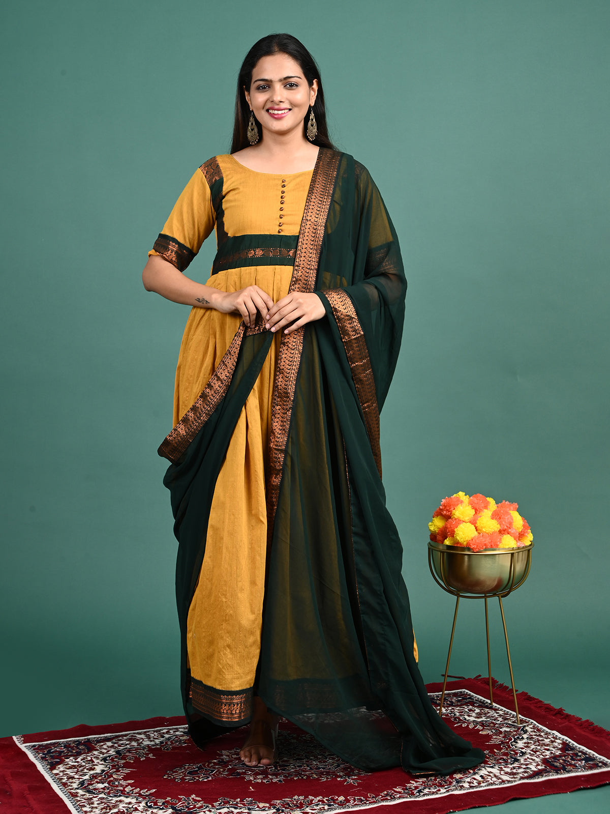 Kalyani Cotton Maxi Plated Gown with Shawl
