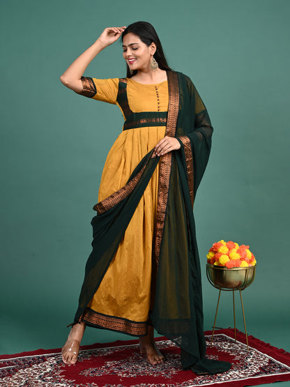 Kalyani Cotton Maxi Plated Gown with Shawl