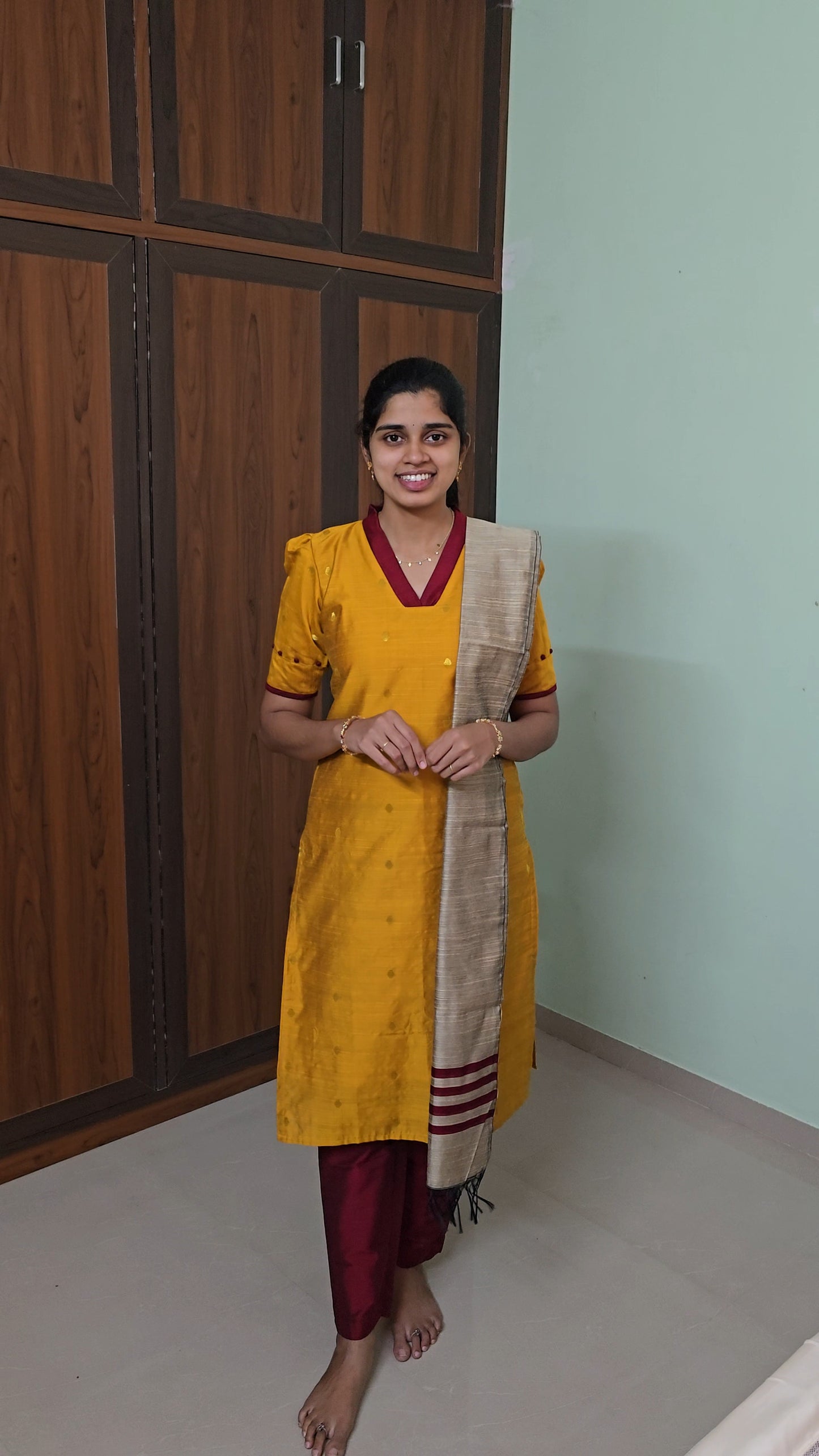 Trendy Raw Silk 3-Piece Kurthi Set with Dupatta (mustard)