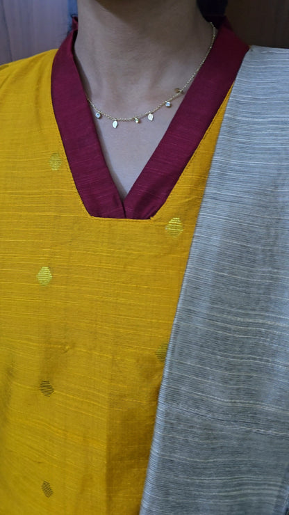 Trendy Raw Silk 3-Piece Kurthi Set with Dupatta (mustard)