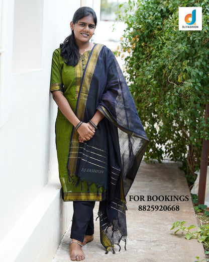 Traditional Mangalagiri Cotton Kurthi Set with Shawl
