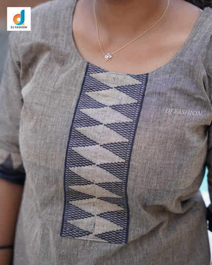 Handloom Soft Cotton 3-Piece Kurthi Set (Top with Lining)