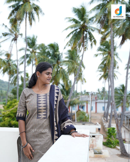 Handloom Soft Cotton 3-Piece Kurthi Set (Top with Lining)