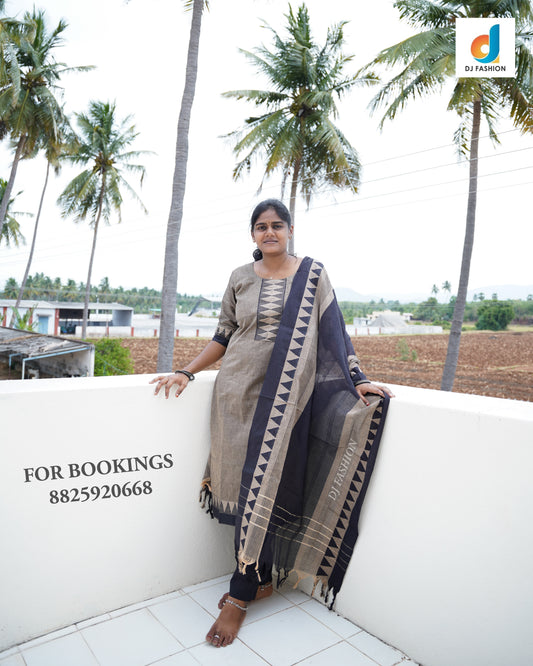 Handloom Soft Cotton 3-Piece Kurthi Set (Top with Lining)