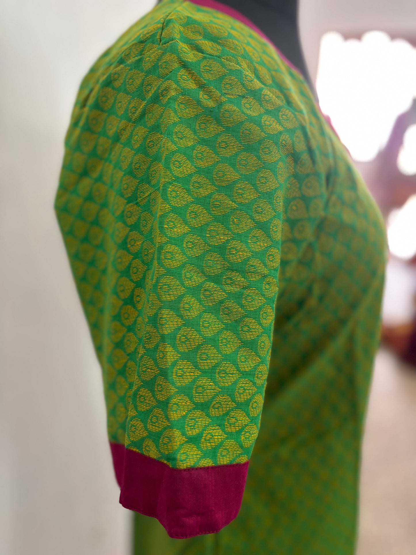 Handloom Jacquard Top – Contrast Patchwork with Lining