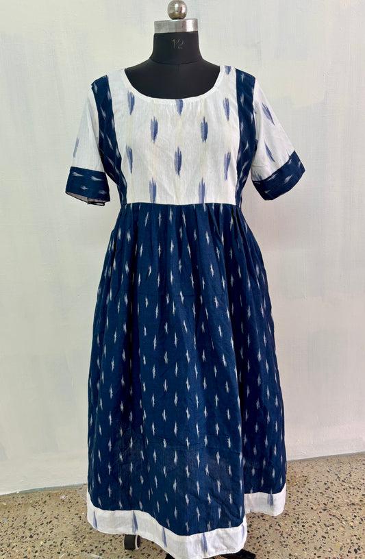 Handcrafted Ikkat Cotton Maxi NAVY and WHITE color combo