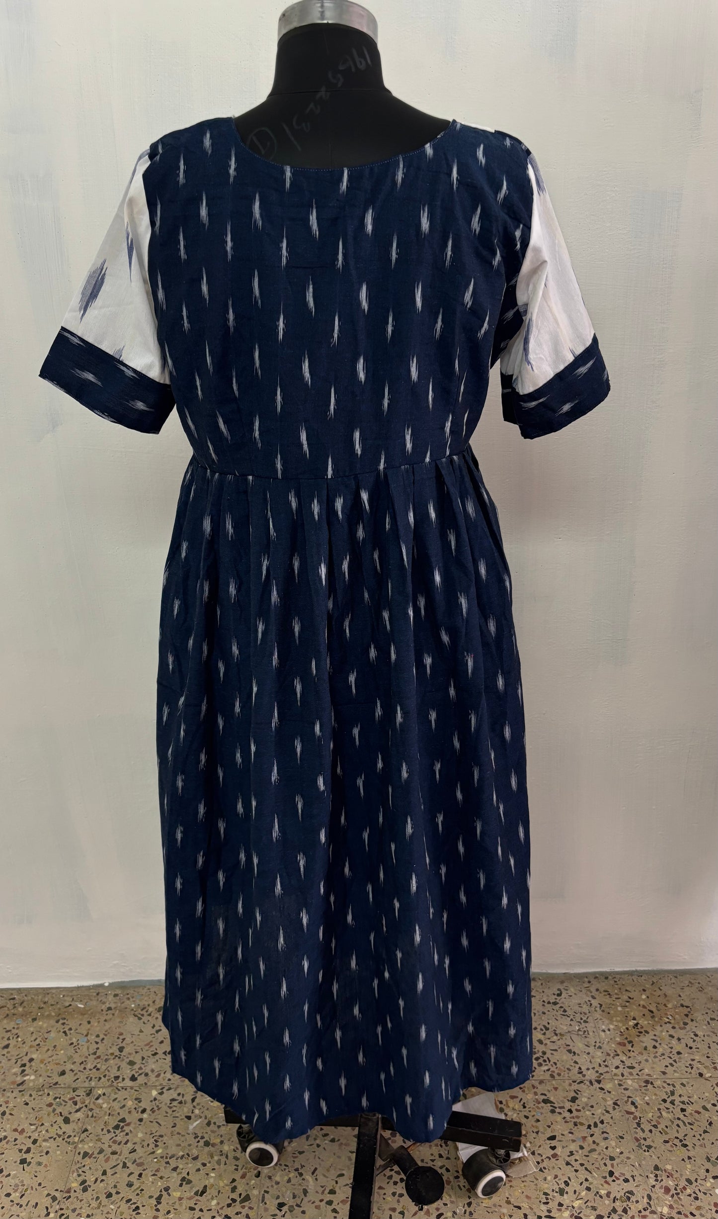 Handcrafted Ikkat Cotton Maxi NAVY and WHITE color combo