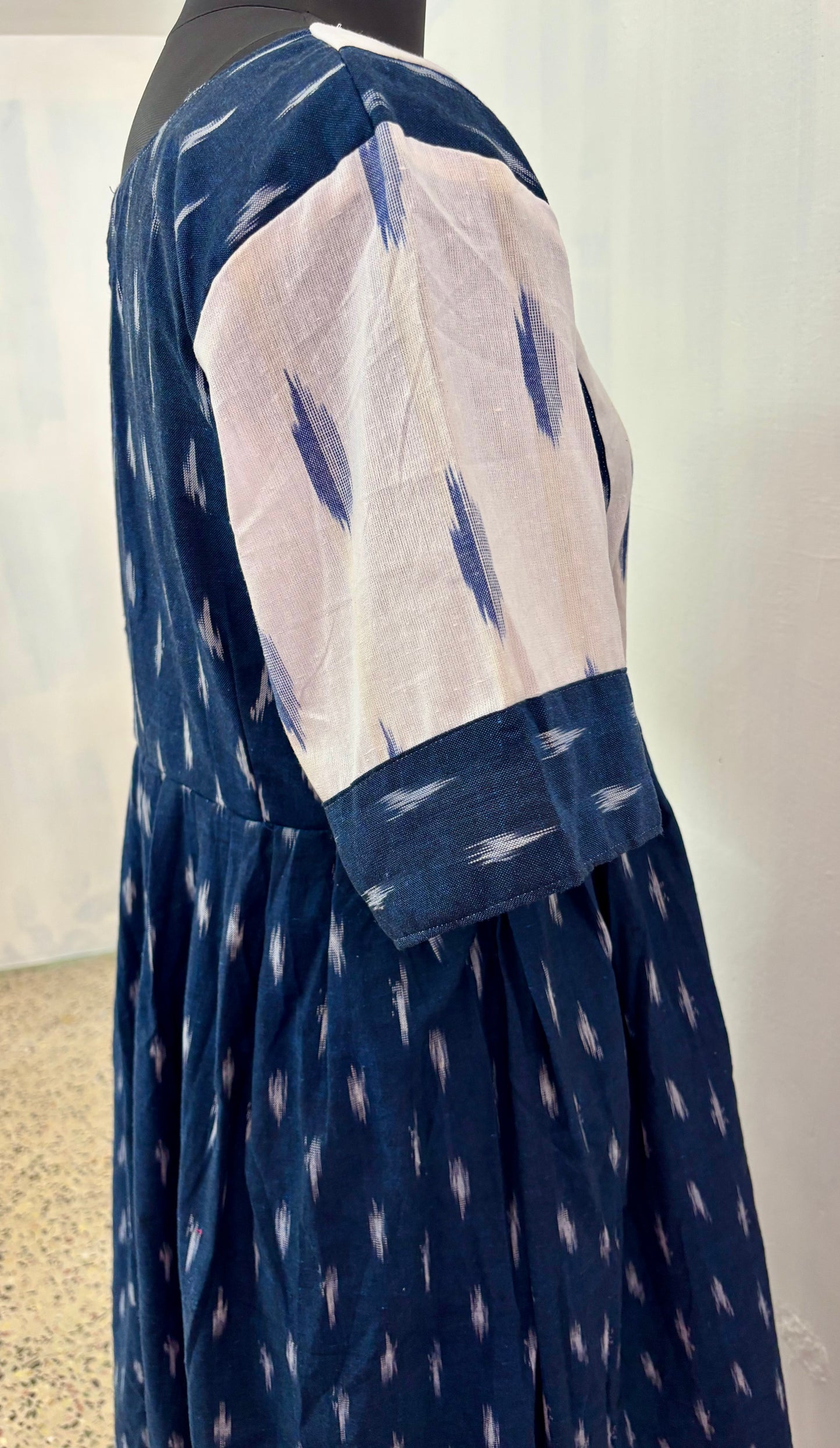 Handcrafted Ikkat Cotton Maxi NAVY and WHITE color combo