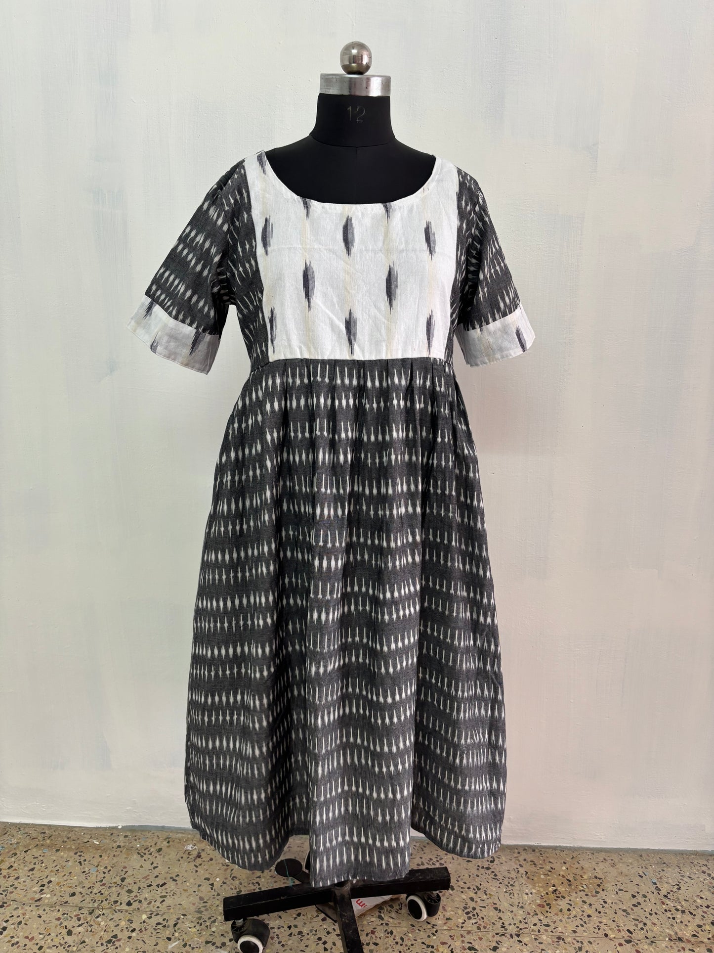 Handcrafted Ikkat Cotton Maxi GRAY and WHITE  color combo