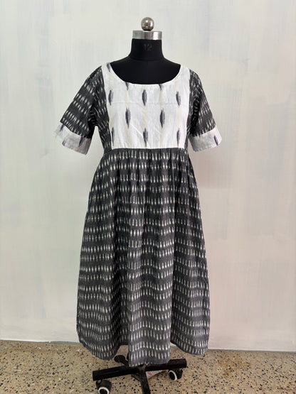 Handcrafted Ikkat Cotton Maxi GRAY and WHITE  color combo