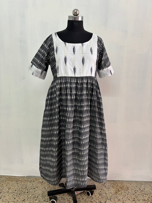 Handcrafted Ikkat Cotton Maxi GRAY and WHITE  color combo
