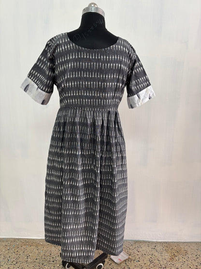 Handcrafted Ikkat Cotton Maxi GRAY and WHITE  color combo