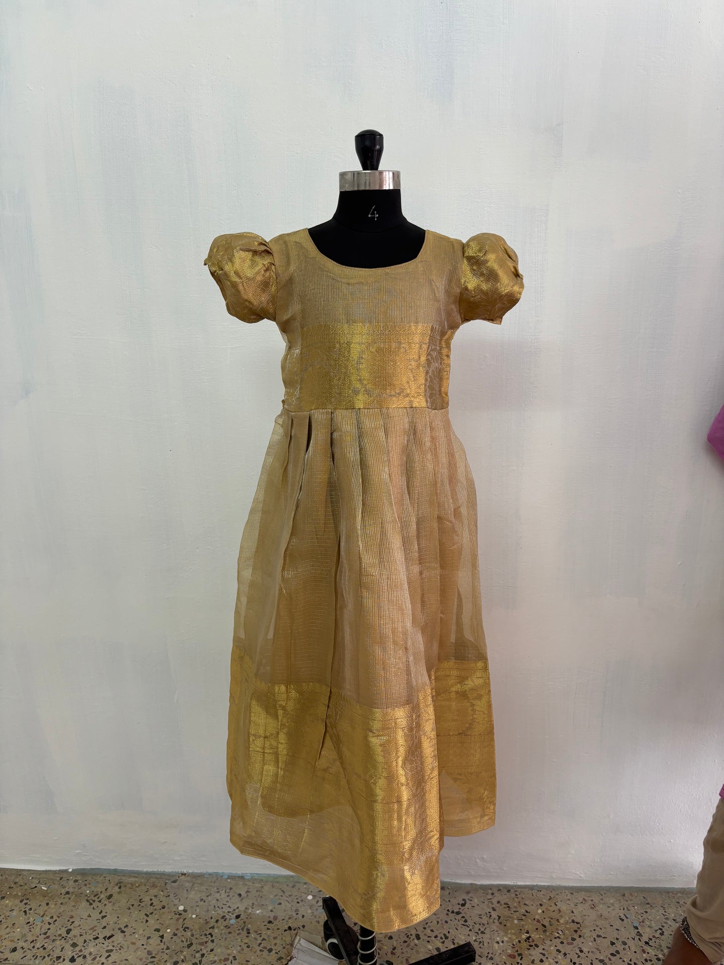 ethnic golden tissue gown for kids