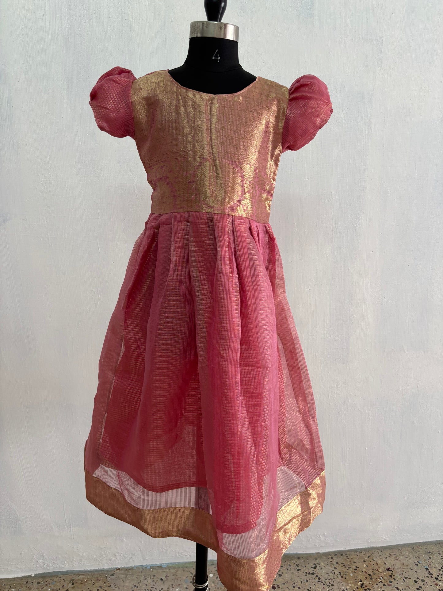 ethnic pink tissue gown for kids
