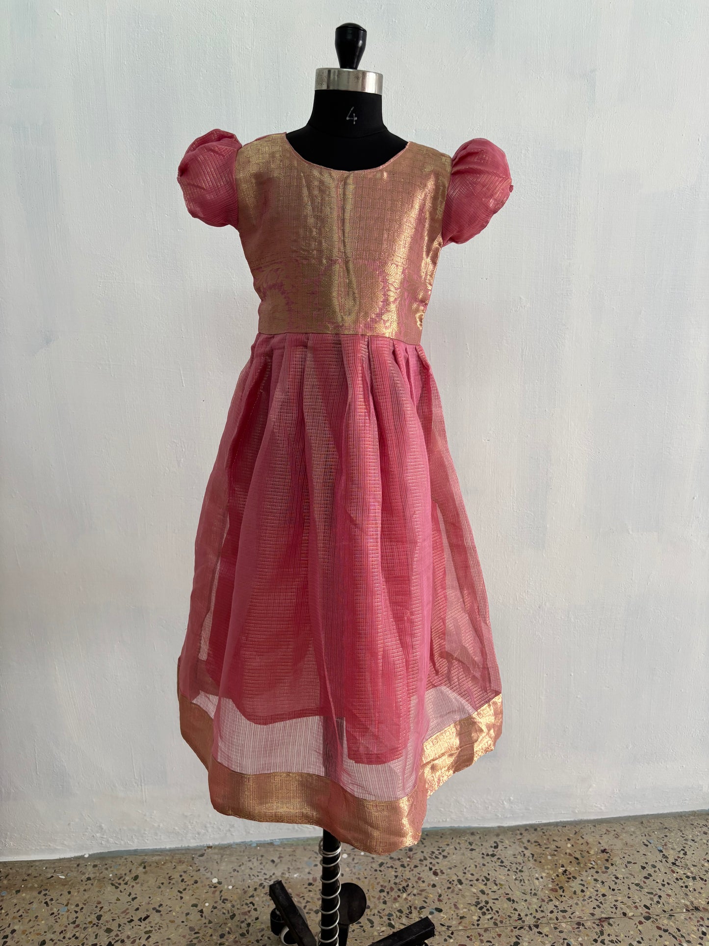ethnic pink tissue gown for kids