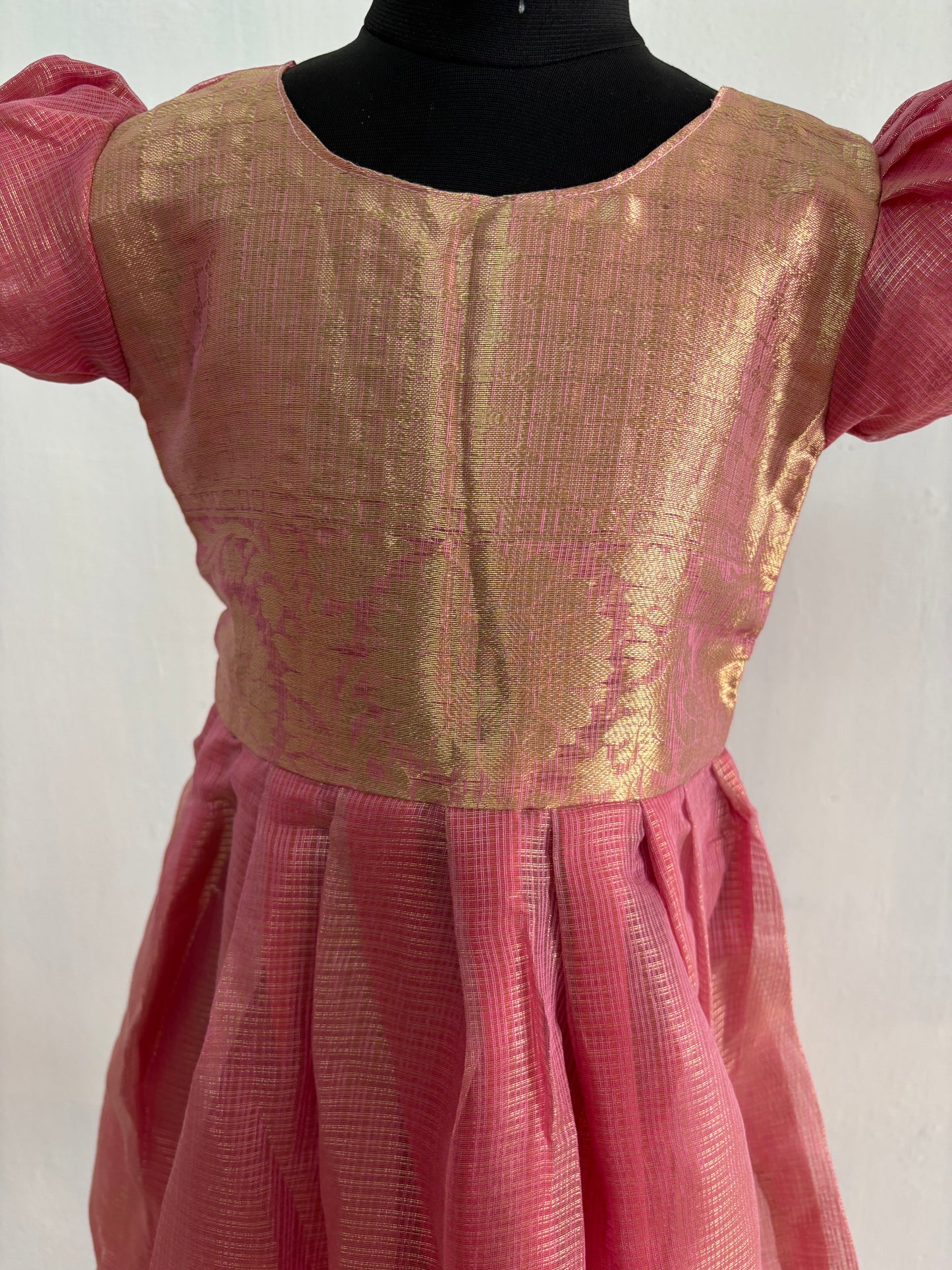 ethnic pink tissue gown for kids