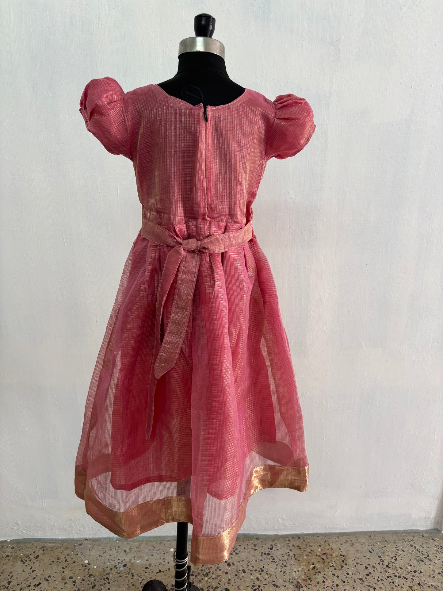 ethnic pink tissue gown for kids