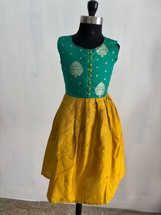 Kids Ethnic Frock - Raw silk with Zari butta
