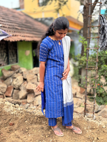 Royal Blue Raw Silk 2-Piece Set | Elegant Monotone Corporate Outfit with Thread Zari Work