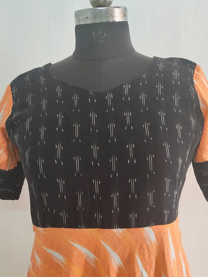 Traditional Ikkat Full Frock with Elegant Flare & Handloom-Inspired Charm