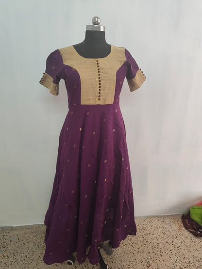 Elegant Raw Silk Gown for Women – Traditional Festive & Temple Wear Style