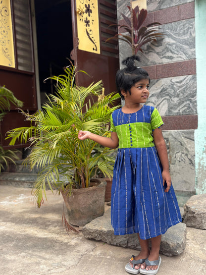 Kids Ethnic Frock - Raw silk with thread Zari