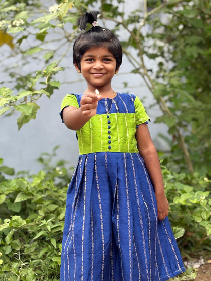 Kids Ethnic Frock - Raw silk with thread Zari