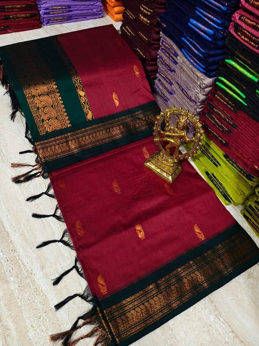 Kalyani Cotton Maroon Saree