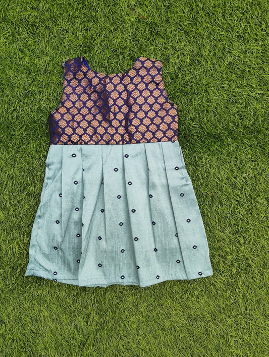 Infant Ethnic Frock – Brocade Yoke with Duppion Fabric
