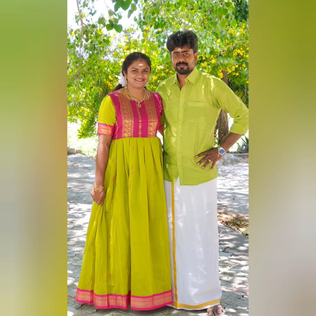 Kalyani Cotton Maxi Plated Gown with Shawl - Green